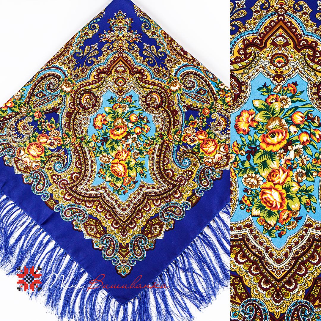 Павлопосадський платок Єлизавета синій