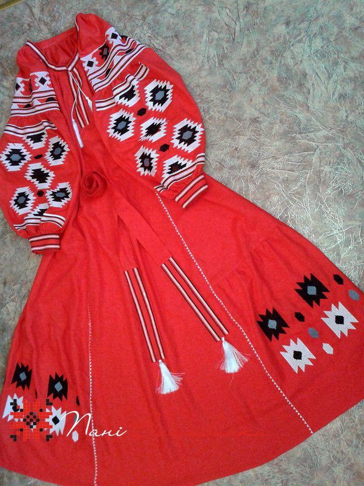 Платье в стиле бохо Геометрия красное   - 060