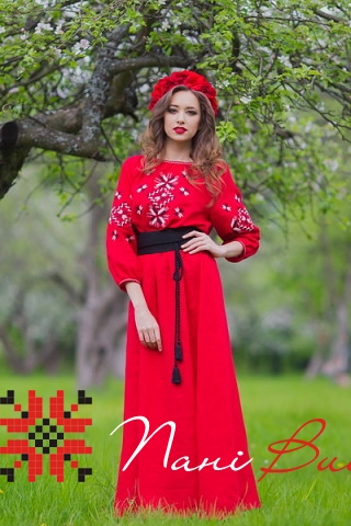Плаття довге Веснянка льон, червоне