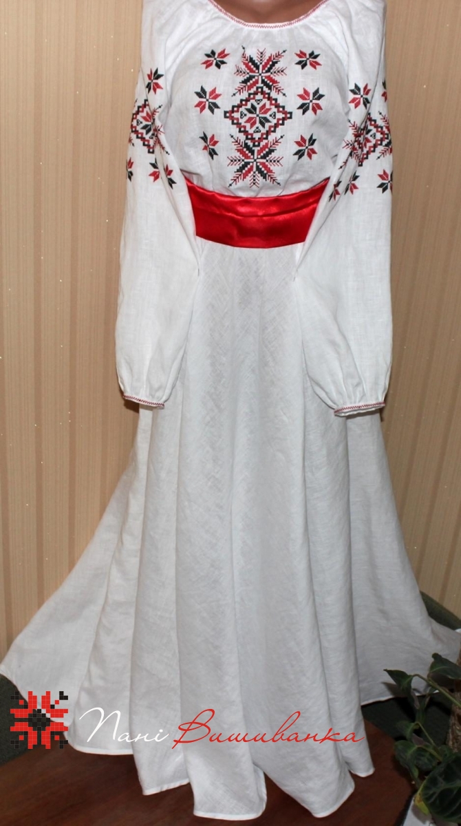 Плаття довге Веснянка льон, біле