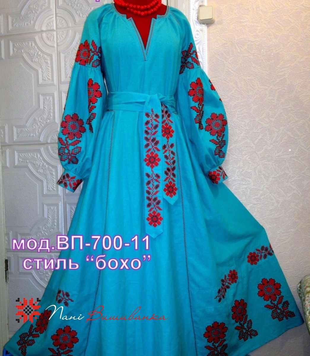 Плаття в стилі БОХО бірюза- червоне 008