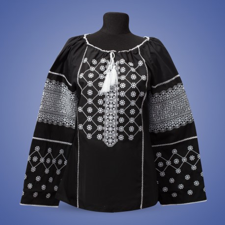 Блуза вишита жіноча "Оберіг" чорно-сіра