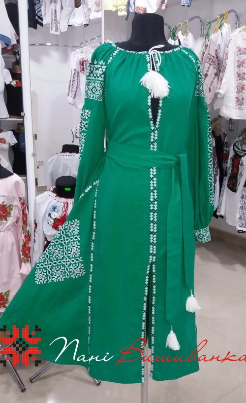 Плаття в стилі БОХО Геометрія зелене 021