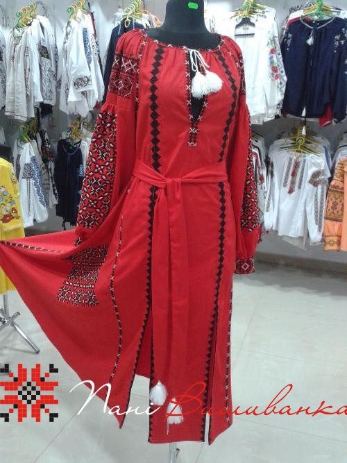 Плаття в стилі БОХО Геометрія червоне 022