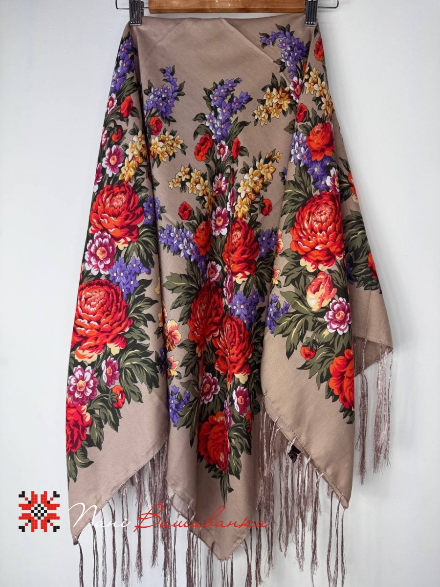 Хустка Півонії вовняна капучино