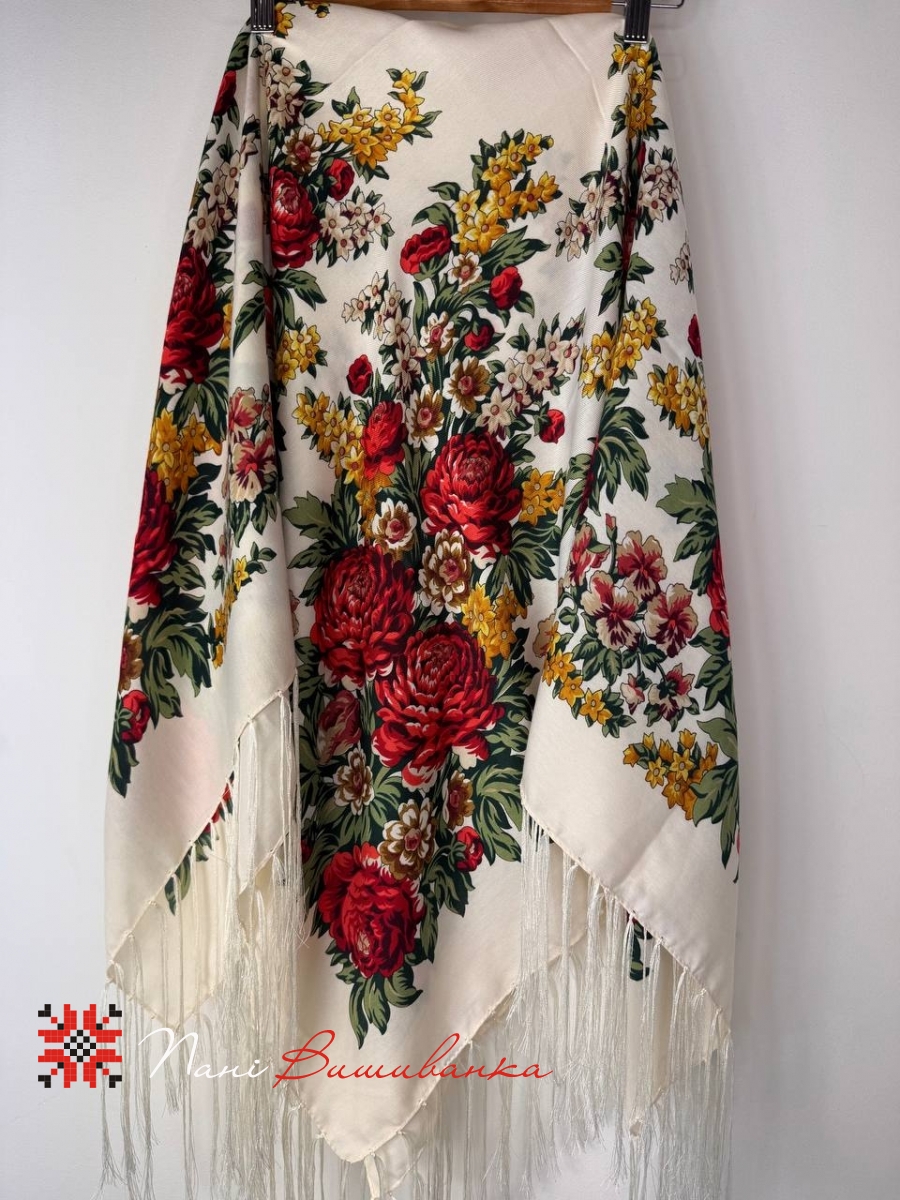 Хустка вовняна Півонії молоко