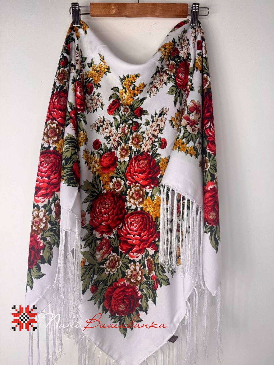 Хустка Півонії вовняна біла