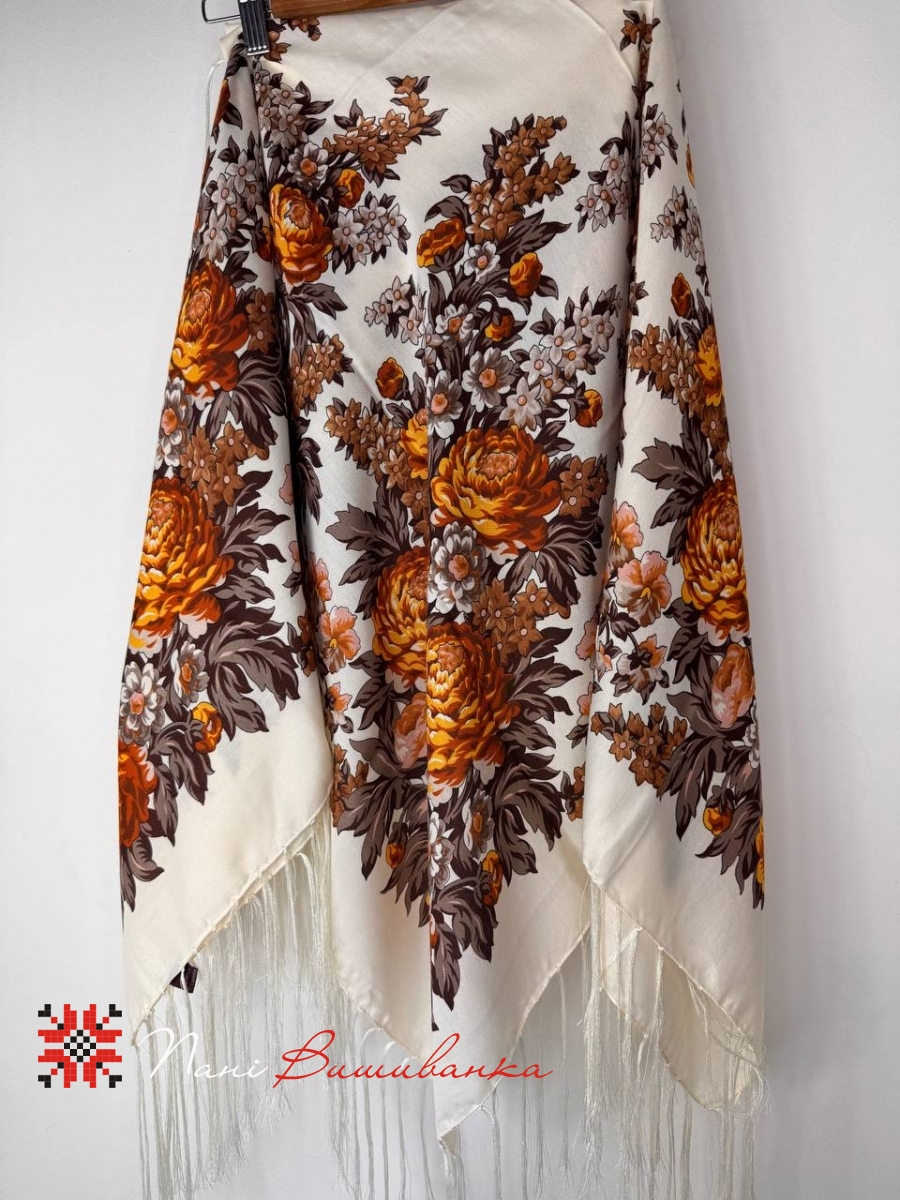 Хустка Півонії молочно-коричнева